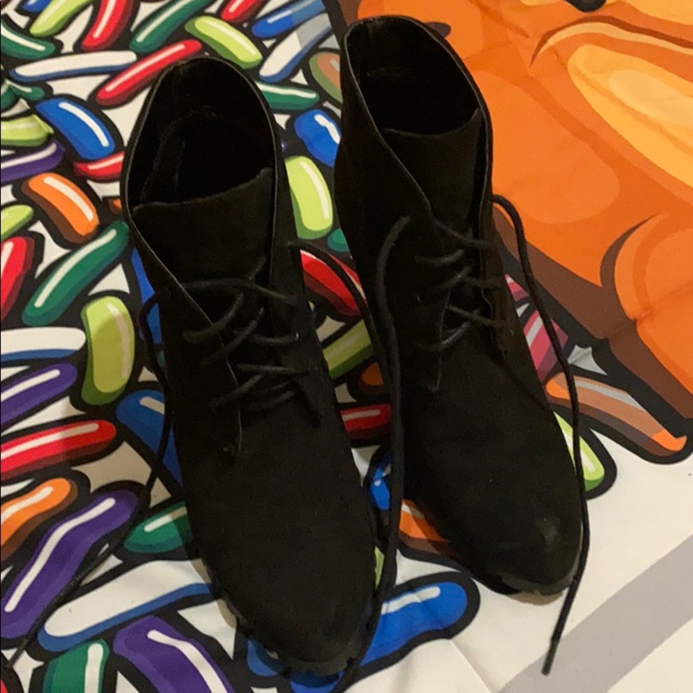 Qupid Black Suede Wedge Bootie